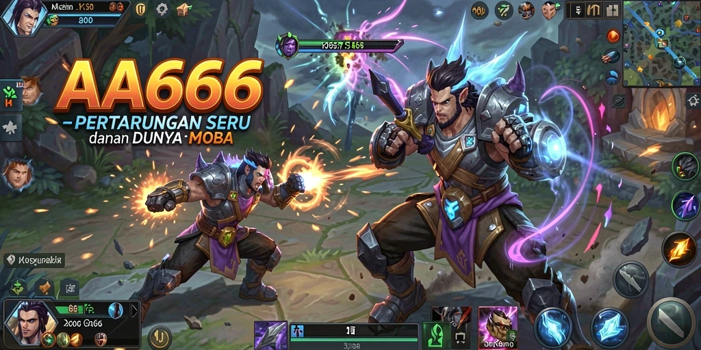 Tangkapan layar gameplay seru dalam pertarungan MOBA.