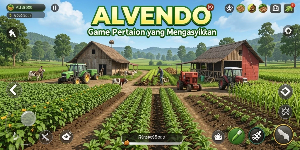 Screenshot gameplay ALVENDO yang menampilkan taman yang indah dan berwarna-warni.