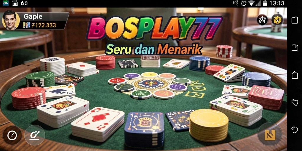 Tampilan gameplay seru dari BOSPLAY77 dengan antarmuka Gaple yang menarik.