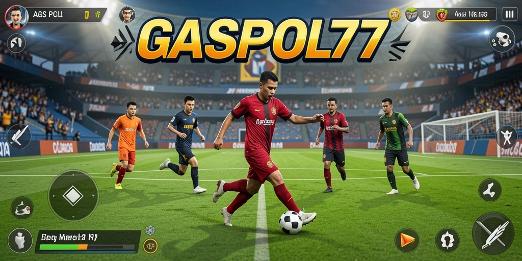 Tangkapan layar dari gameplay GASPOL77 yang menggambarkan aksi pertandingan sepak bola.