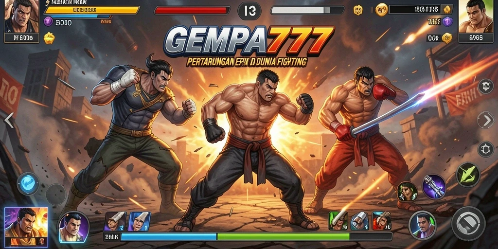 Tampilan gameplay menegangkan dalam GEMPA777 dengan aksi pertarungan yang intens.