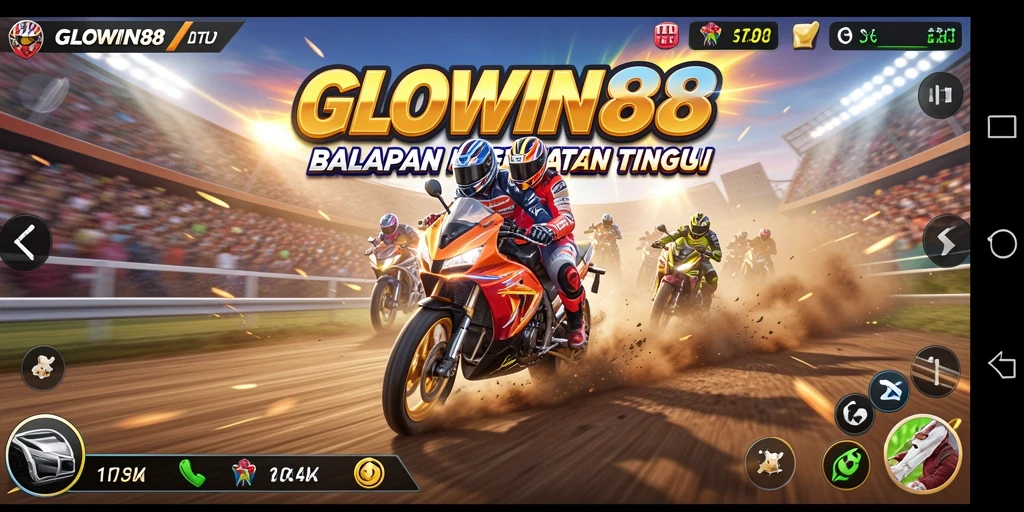 Tampilan gameplay GLOWIN88 saat balapan intens.