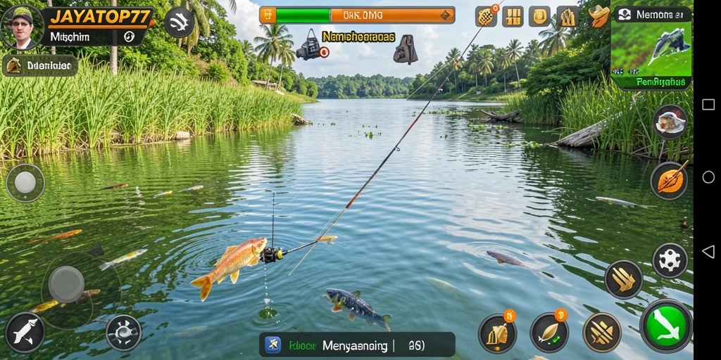 Screenshot gameplay JAYATOP77 menunjukkan aksi memancing yang seru dan grafis yang menawan.