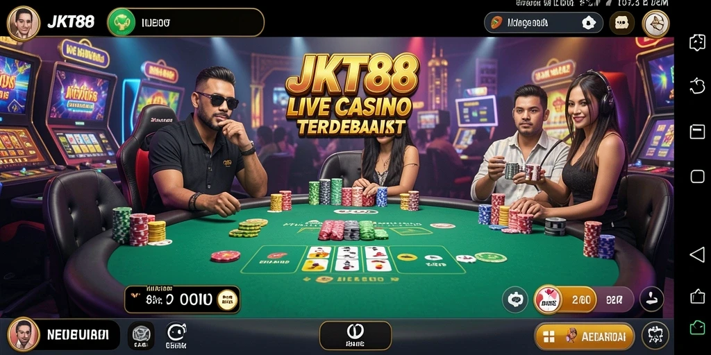 Screenshot utama <strong>JKT88</strong> menampilkan dealer cantik yang memandu permainan Live Casino.