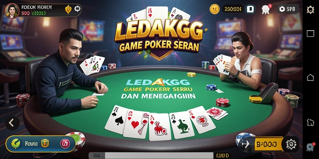 Tampilan screenshot utama LEDAKGG menampilkan gameplay Poker yang seru.