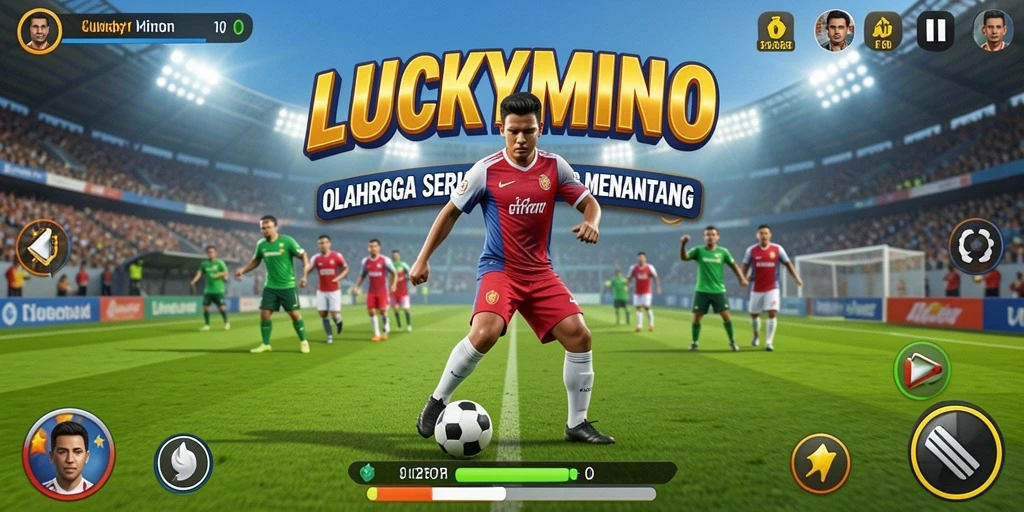 Tampilan gameplay yang seru dari LUCKYMINO, penuh aksi olahraga.