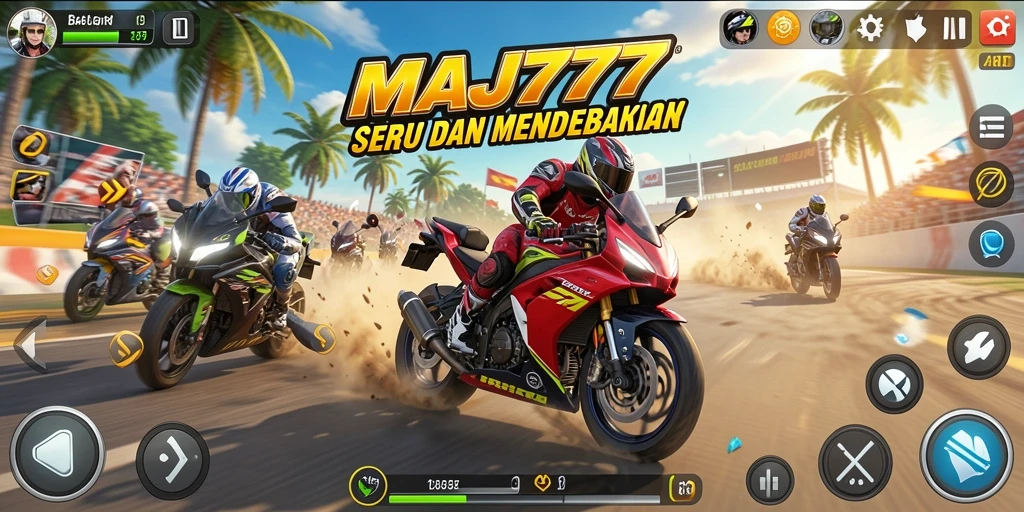 Sebuah momen balap motor yang mendebarkan di trek yang penuh tantangan.