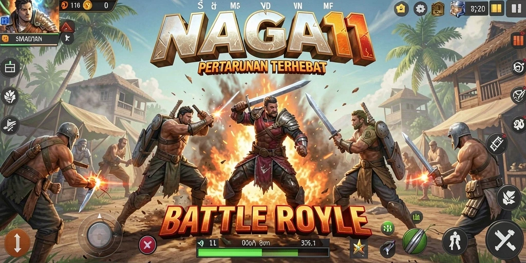 Tampilan menarik dari gameplay NAGA11 di arena Battle Royale.