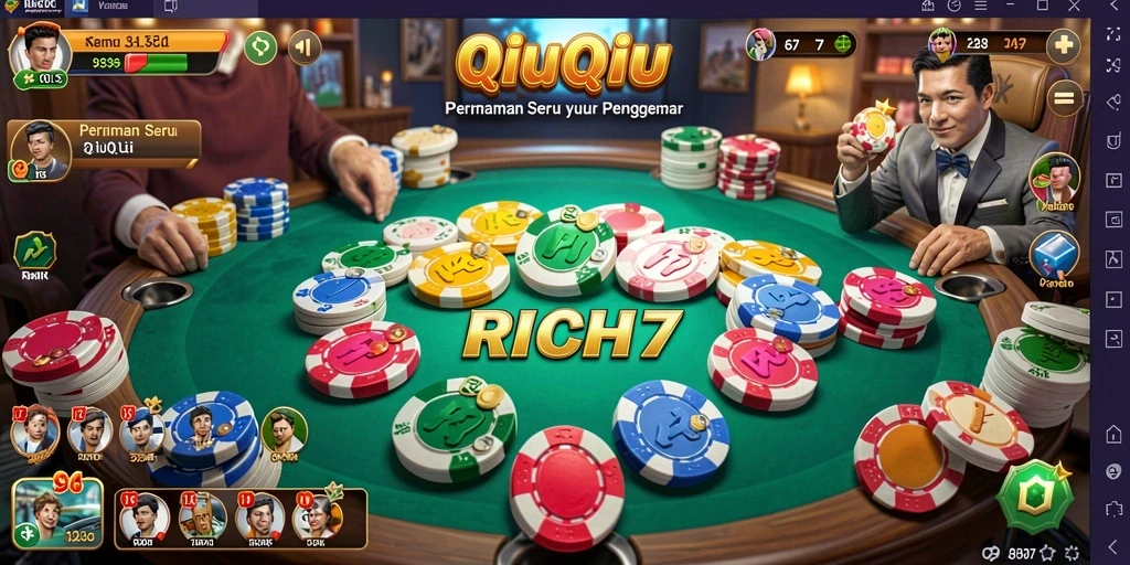 Tampilan gameplay RICH7 yang seru dan kompetitif dalam permainan QiuQiu.