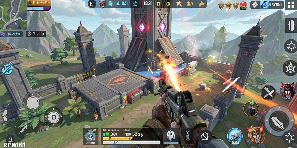 Tampilan gameplay menara yang strategis dan menantang di RPWIN1.