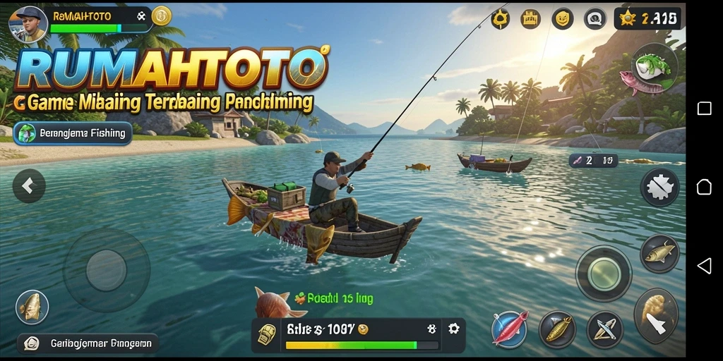 Gameplay RUMAHTOTO yang menarik dan seru saat memancing.