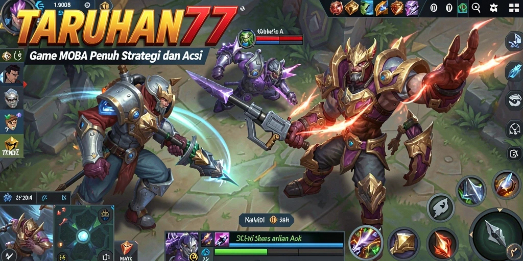 Screenshot gameplay TARUHAN77 menampilkan pertarungan seru di arena MOBA.