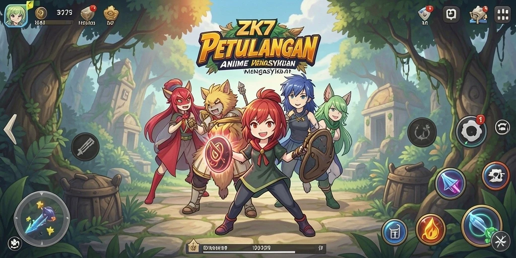 Screenshot gameplay ZK7 menunjukkan karakter Anime yang penuh aksi.